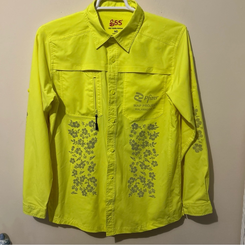 GSS High Visibility Workwear Shirt Unisex Women Medium Pockets Roll Up Buttons